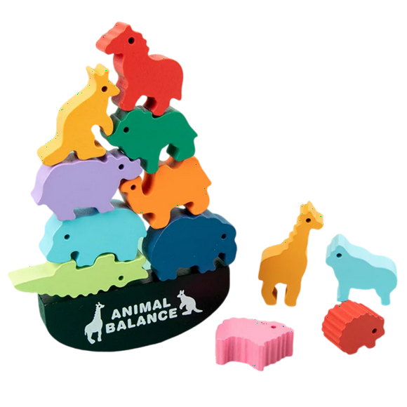 TFixol Colorful Animal Wooden Balance Blocks for Kids - Educational Stacking Game with Natural Wood Material, 18-Piece Set, 16.5cm x 16cm x 4.8cm