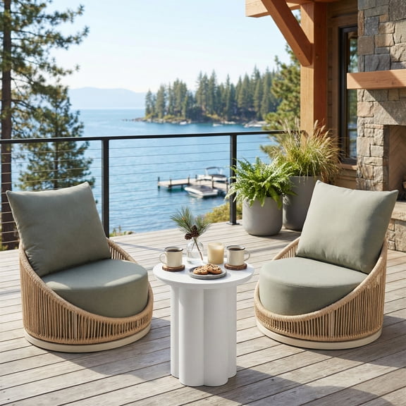 Kogur Side Table White End Table, Modern Style, Powder Coated Aluminum round shape tabletop, Aluminum, Outdoor Living