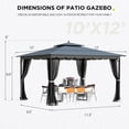 thumbnail image 3 of 10'x12' Outdoor Gazebo with Double Roof, Metal Frame Patio Gazebo with Netting, Water-Resistant Canopy Tent for Backyard, Deck, Garden, Patio, Grey, 3 of 9
