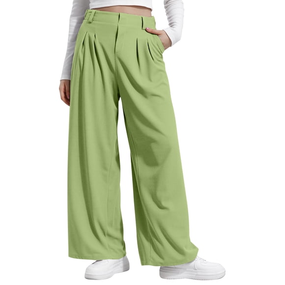 cfhntfmh Women Wide Leg Dress Pants High Waisted Button Pleated Business Casual Trousers Office Work Palazzo Pants
