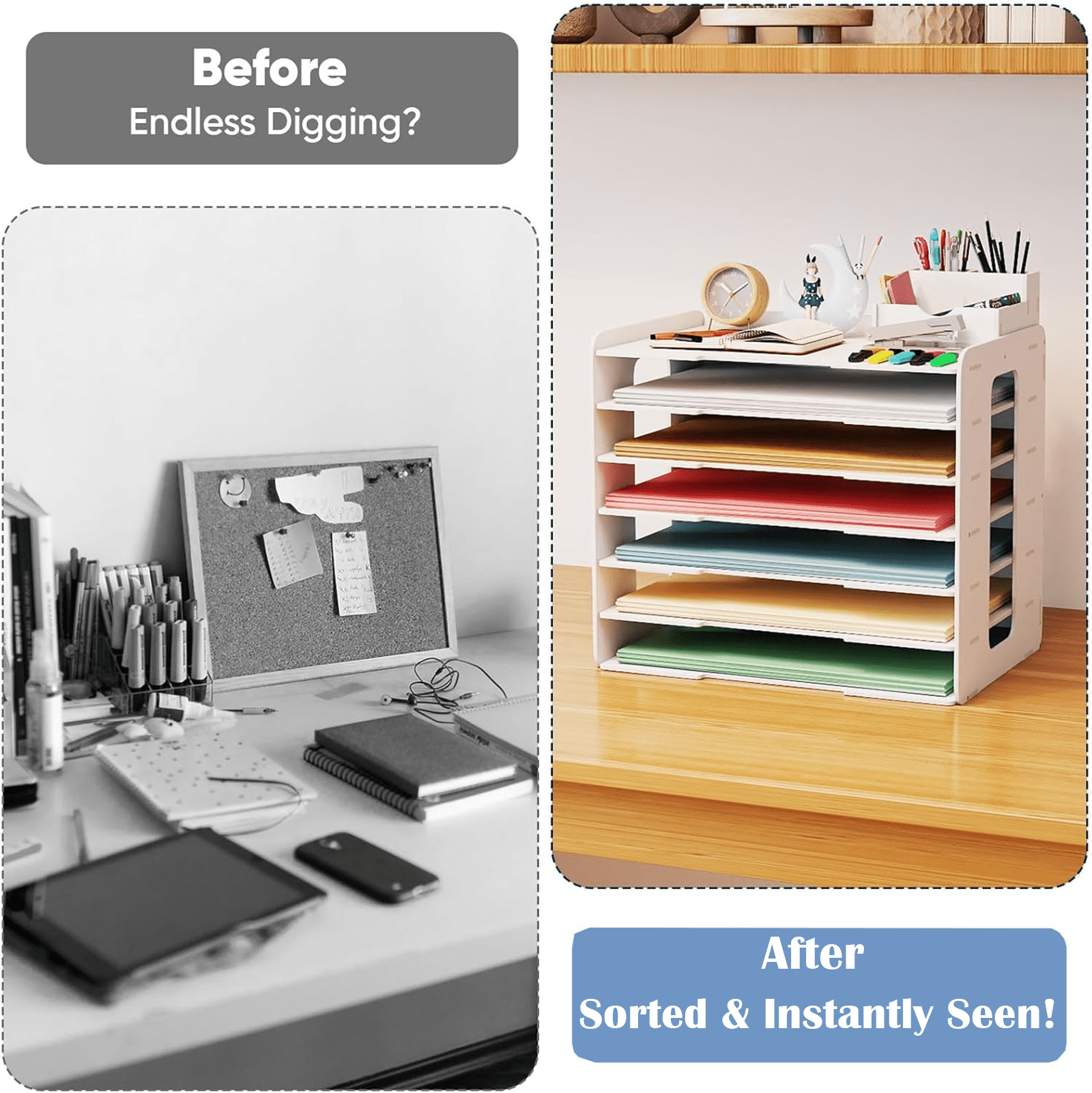 Gtouse 7-Tier Desk File Organizer, 11x17 Inches Large Size A3 Paper Organizer, Desk Organizer for Office Documents, Home