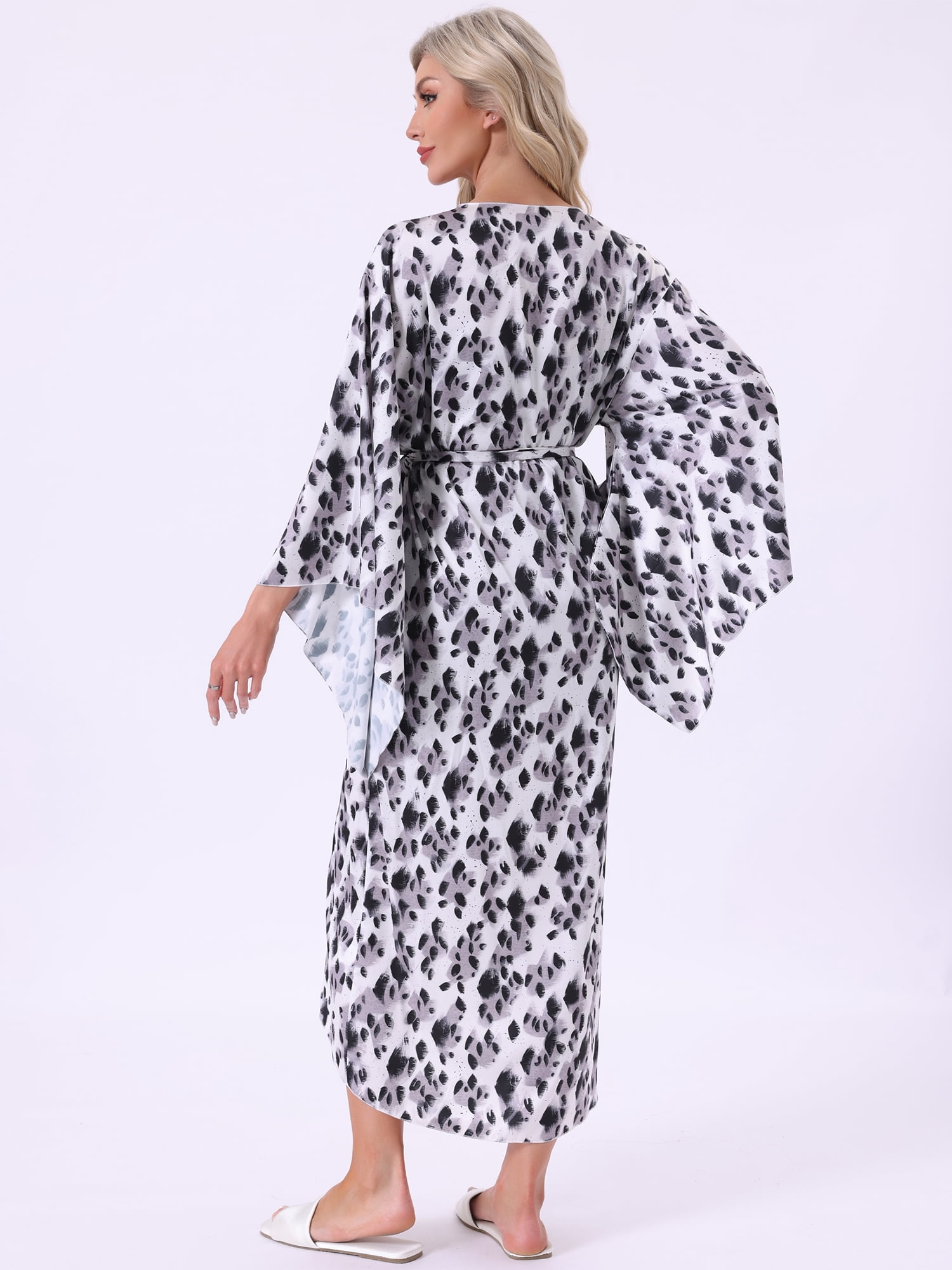 DARING DIVA Women's Satin Kimono Robe Wrap Front Bridesmaid Bride Lightweight M Black