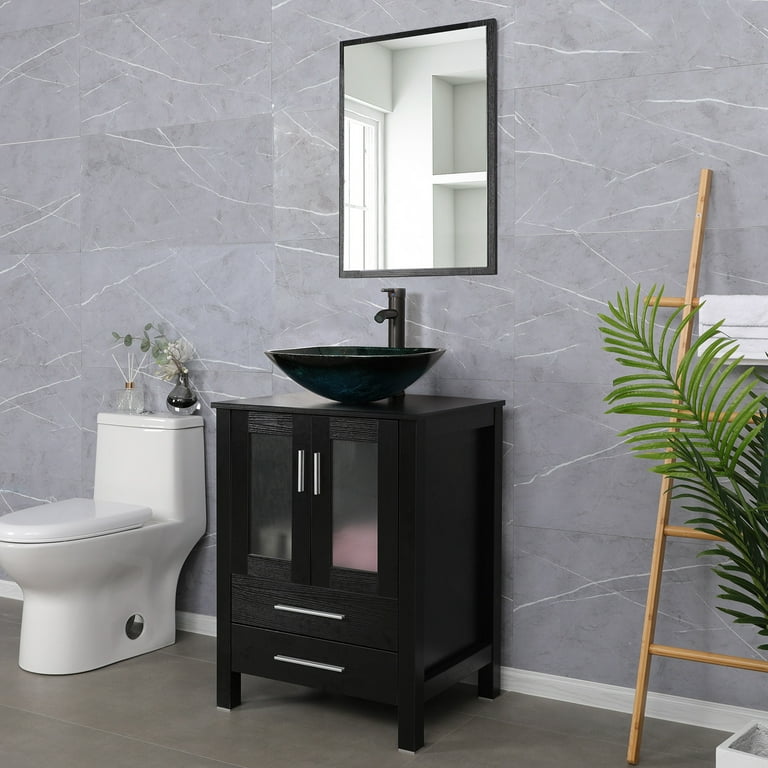 U-Eway 24 Bathroom Vanity Top Modern with 2 Drawers Wood MDF 20