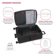 SWISSGEAR Stride Large Expandable Spinner Luggage, Black, Checked, 8 Wheels, TSA Lock