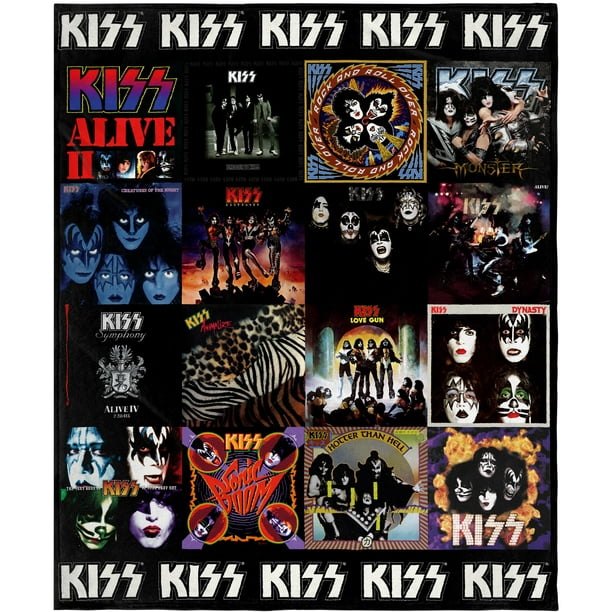 KISS Blanket KISS Album Cover Collage Music Band Fleece Throw Blanket