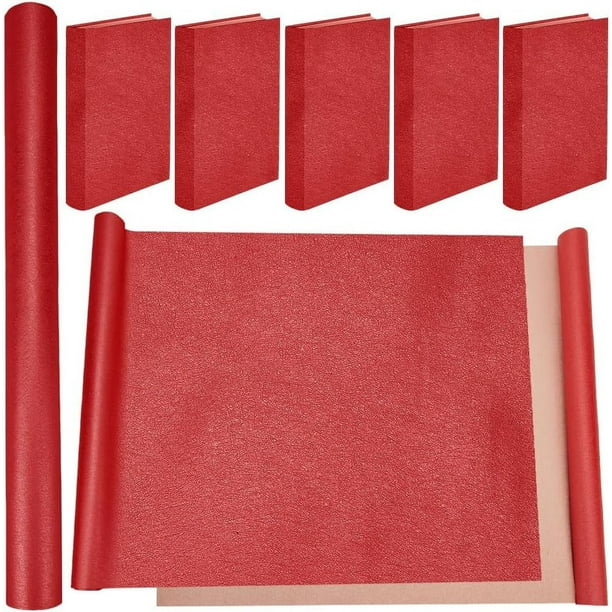 Tela para encuadernar de 43 x 16,5 pulgadas, piel sintética roja, superficie lisa, base no tejida, cubre libros y cuadernos tamaño A3-A8.