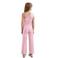 thumbnail image 2 of Rswnyirn Kids Flower Girls Allover Sequins Jumpsuit One Shoulder Sleeveless Wide Leg Romper Pink 8, 2 of 7
