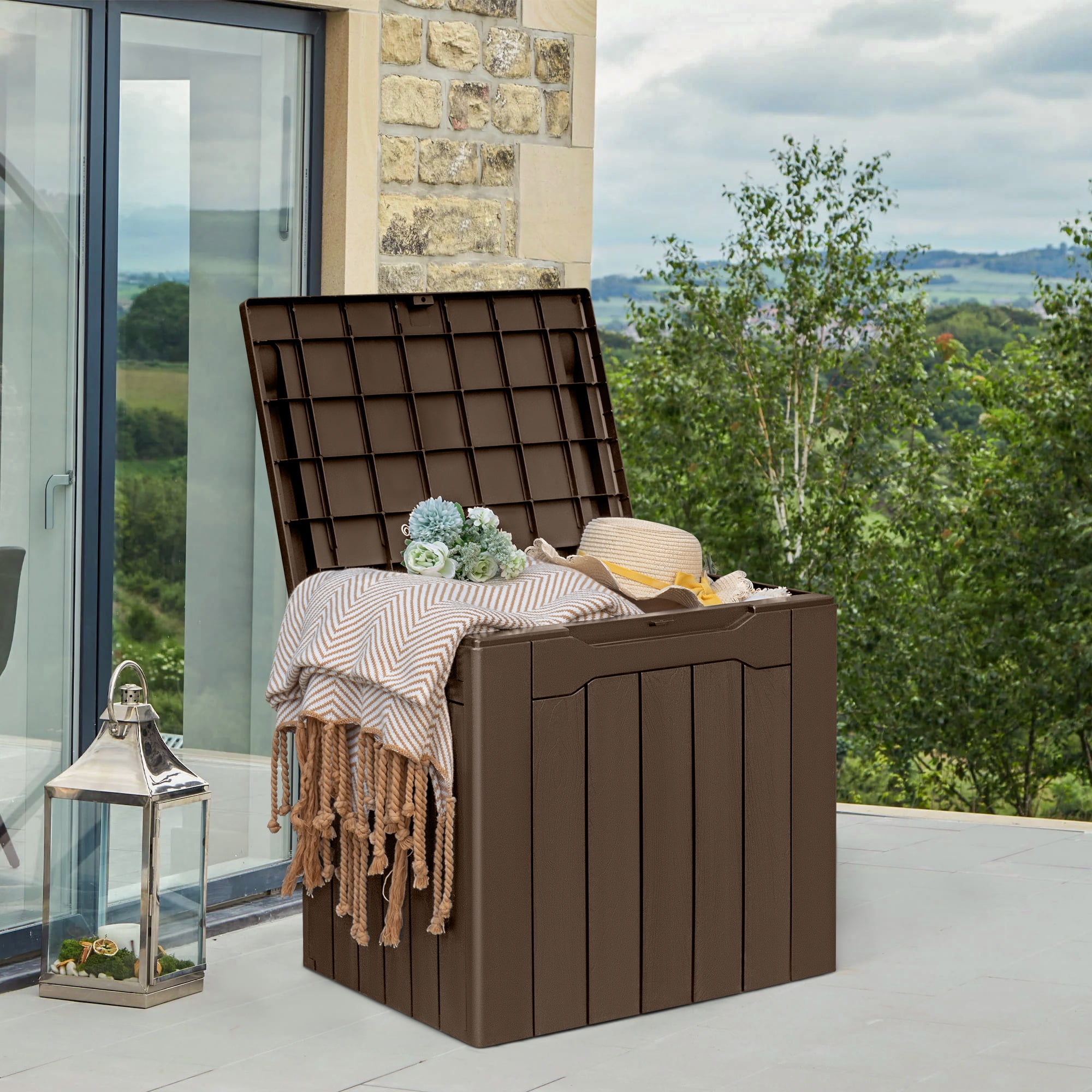Vineego 28 Gallon Resin Deck Box Waterproof, UV Resistant Outdoor Storage Box