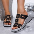 thumbnail image 3 of Rokment Metallic Silver Platform Wedge Slides Dress Sandals for Women Ladies 2026 Summer Trendy Graphic Leather Square Toe Chunky High Heels Casual Slippers Black Size 6, 3 of 7