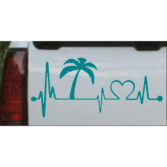 Palm Tree Beach Heartbeat Lifeline Vacation Car or Truck Window Decal Sticker