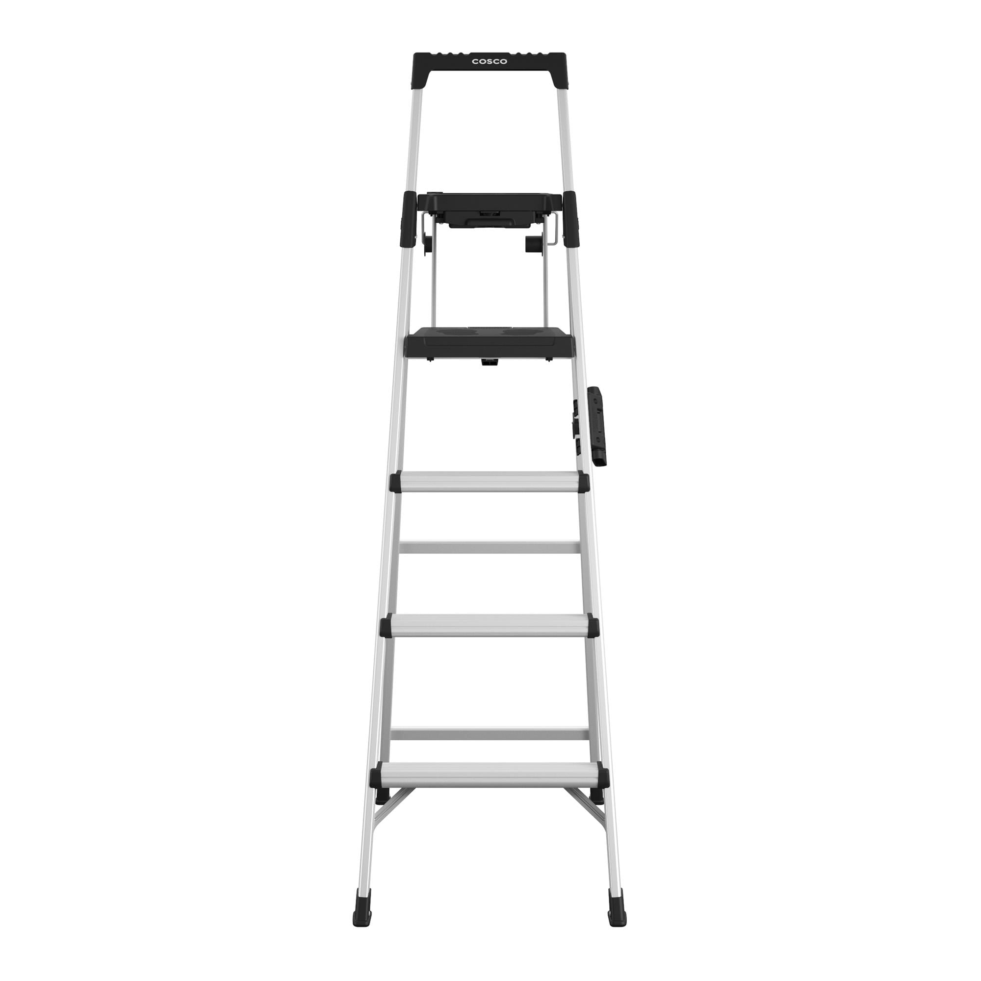 COSCO 6ft Signature Series Step Ladder, Type 1A, 300 lbs. Load Capacity (Aluminum/Black)