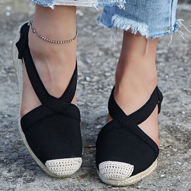 Mujeres Empalme Grueso Inferior Talón inclinado Cómodo Cabeza redonda Zapatos casuales de tela Wmkox8yii sa2764