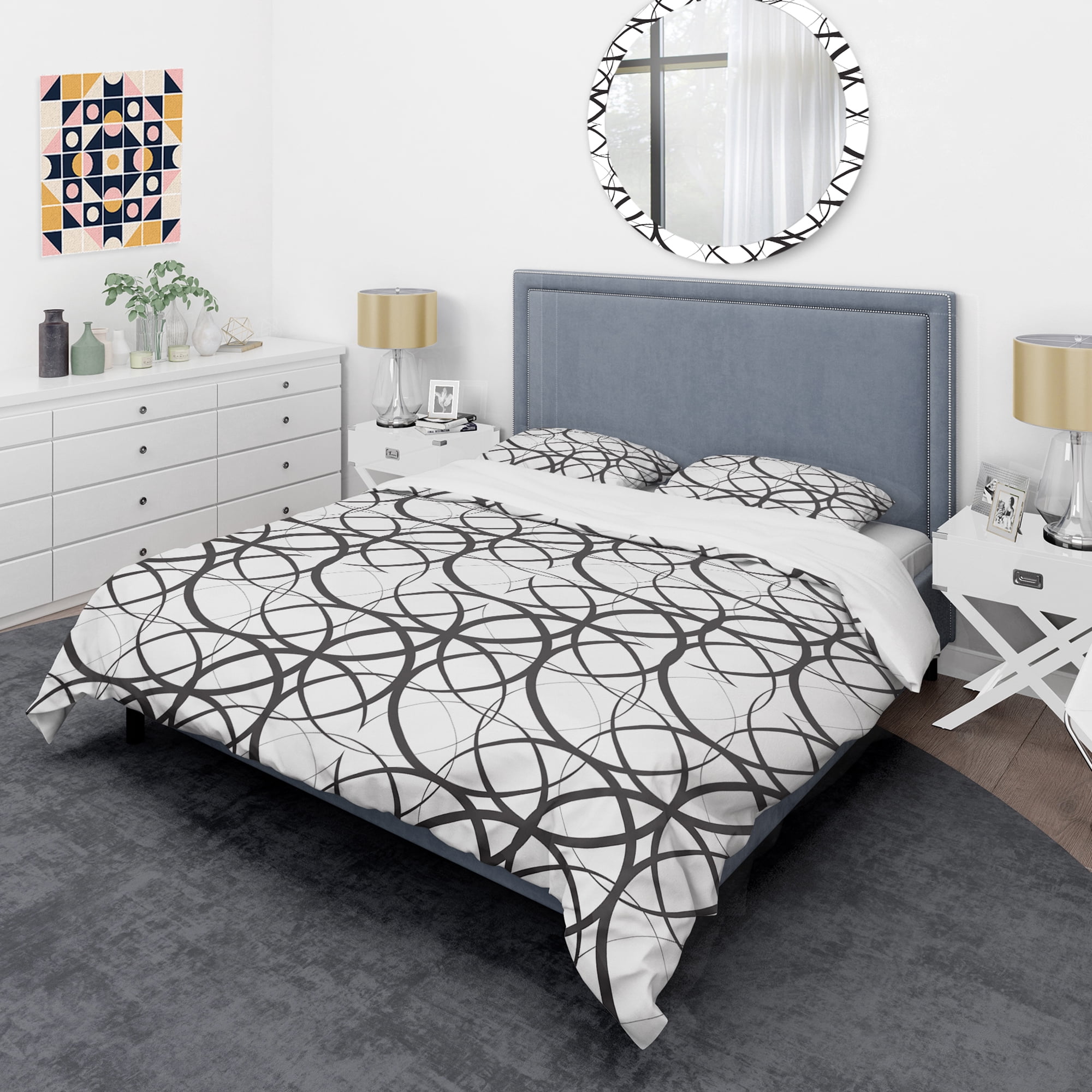 Designart 'Monochrome Geometric Pattern' Mid-Century Modern Duvet Cover Set