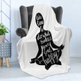 thumbnail image 4 of Yoga Soft Flannel Fleece Throw Blanket, Dark Silhouette Words About Time and Soul Inspiration Happiness Practice, Cozy Plush for Indoor and Outdoor Use, 50" x 70", Black and White, by Ambesonne, 4 of 5