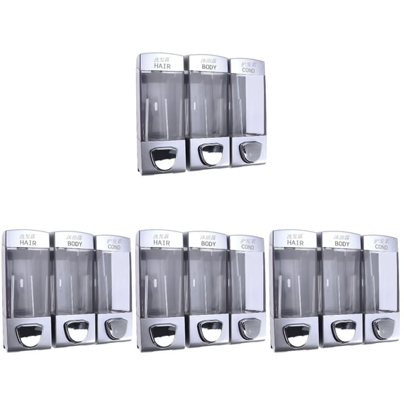4pcs Wall-mounted Soap Gel Dispenser Shampoo Hair Conditioner Pump with Three Outlets for Bathroom Shower (with Chinese and English Fixed Logo Pattern)