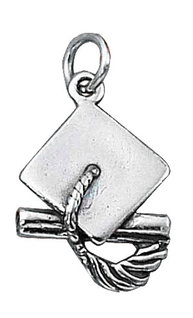 Sterling Silver Womens 1mm Box Chain 3D Graduation Cap Pendant Necklace Tassel