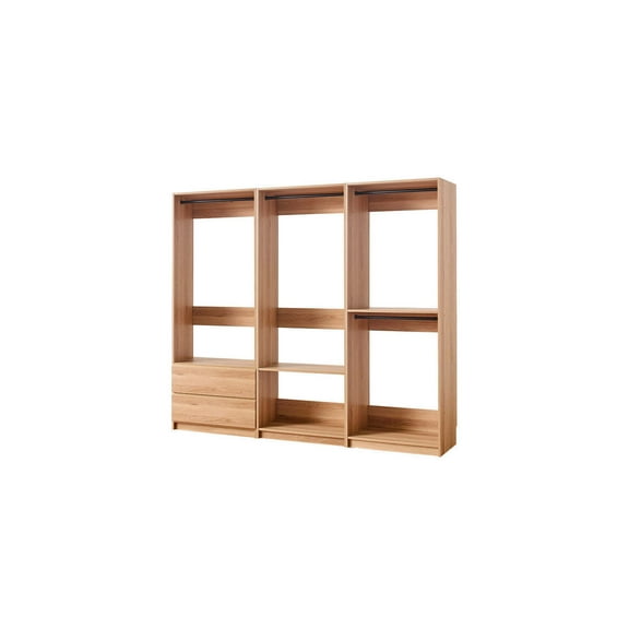 Wood Closet System - Freestanding Wardrobe Organizer - Oak Finish