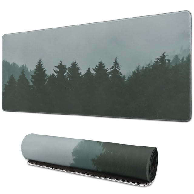 XL Forest Pattern Mouse Mat - Elevate Your Gaming with our Non-Slip Extended Desk Pad, Durable Stitched Edges - 31.5 x 11.8 Inches