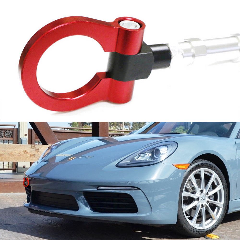 iJDMTOY Red Track Racing Style Tow Hook Ring For 2016up Porsche 718