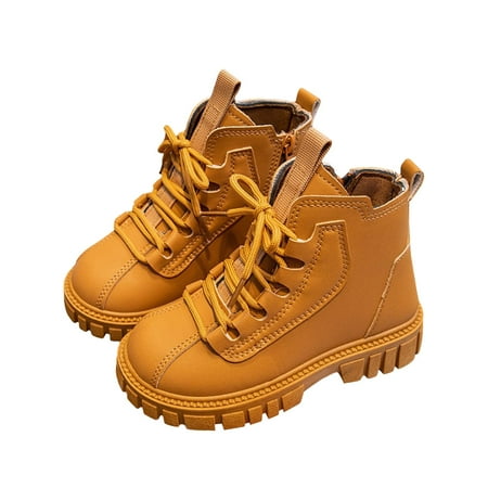 

Mepaouo Kids Ankle Boots Boys Girls Side Zipper Lace up Work Boots Combat Boots for Children(Brown 30)
