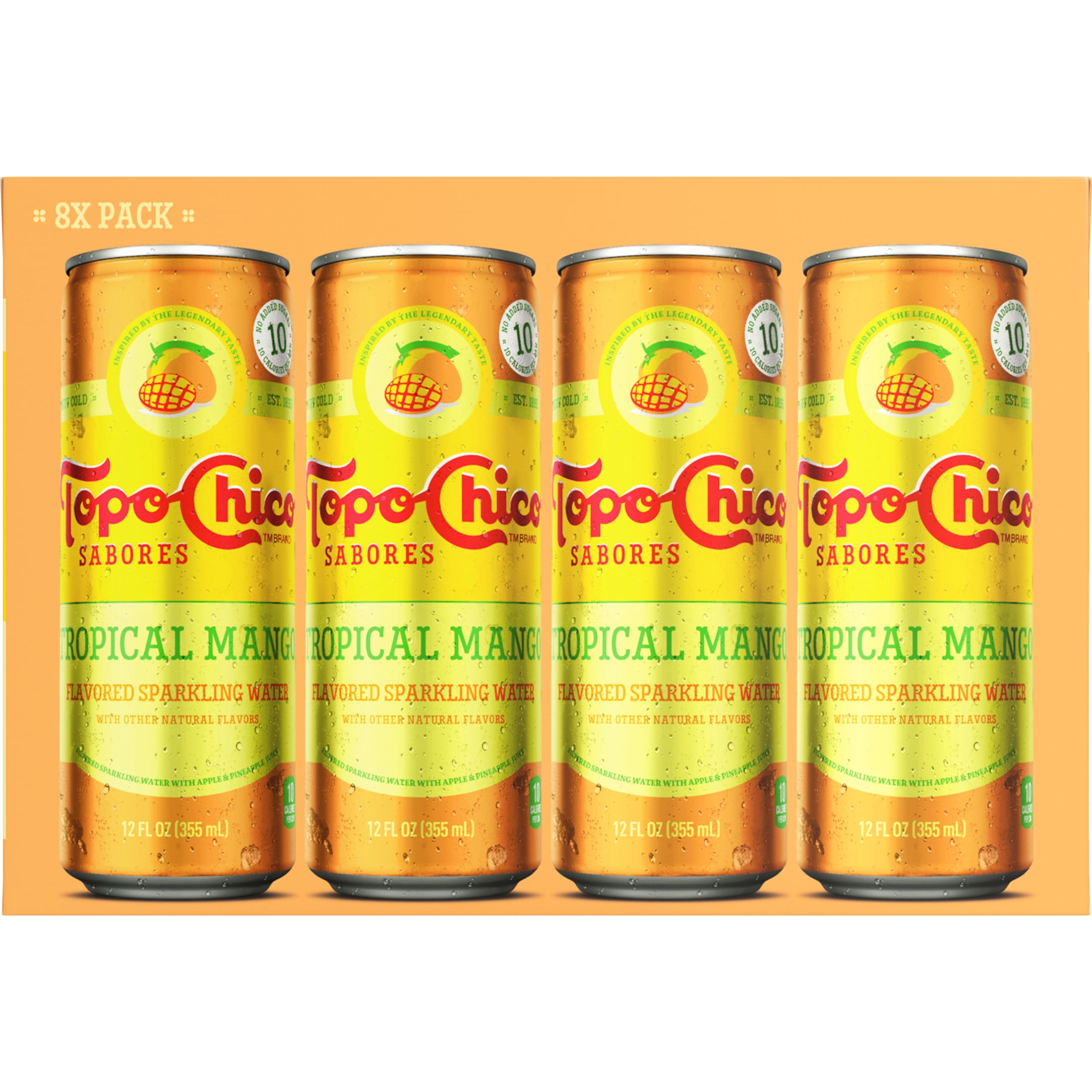 Topo Chico Sabores Tropical Mango Flavored Sparkling Water, 12 fl oz, 8 Pack Cans