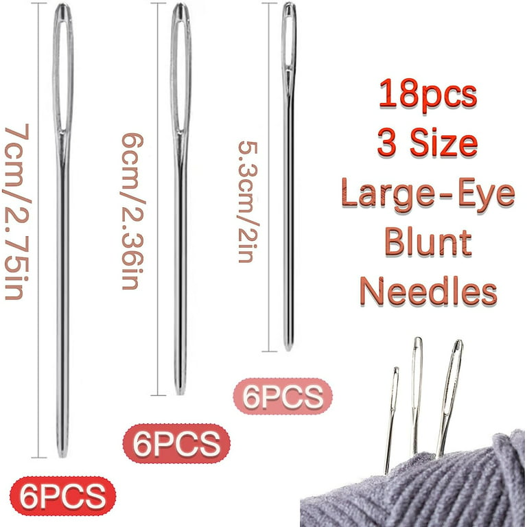 18pcs 3 Size Large-Eye Blunt Needles, 2/2.36/2.75inch Yarn