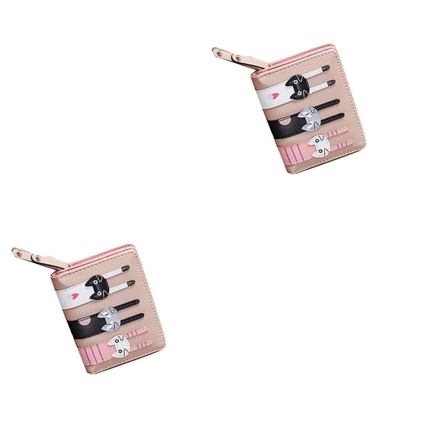 Minnieouse Diseñador de marca de lujo para mujer, pequeña cartera corta funcional rosa para niñas, monedero encantador de gato de dibujos Type4 NO4