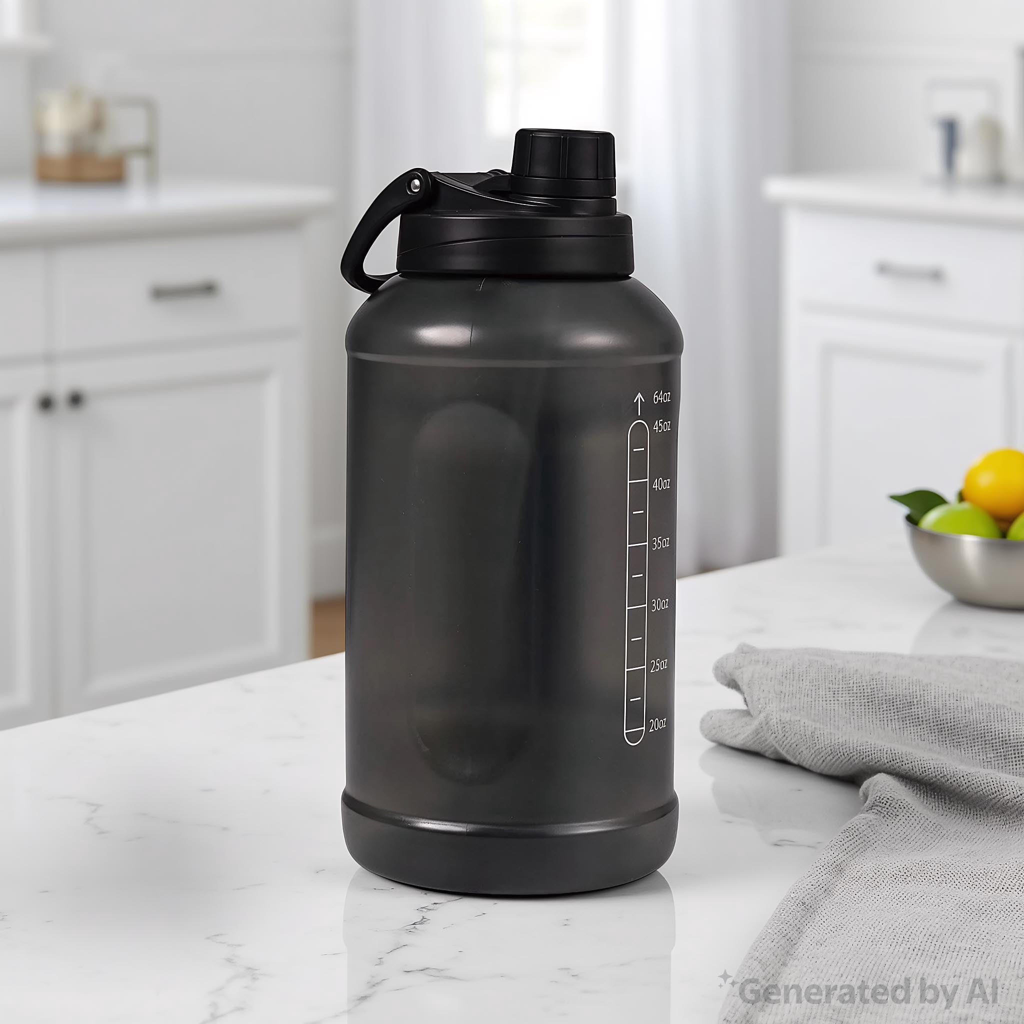 Mainstays 64 Fluid Ounces Water Bottle, Translucent Black, with Straw/ Chug 2 in 1 Lid, Light Weight, Reusable, Plastic