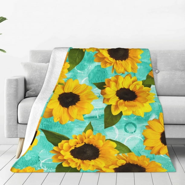 Balery Yellow Sunflowers With Green Leaves Manta de Felpa Suave y Acogedora – Cobija de Franela Aterciopelada para Cama, Lavable y Cálida para Sofá, Mascotas, Transpirable-60"x50"