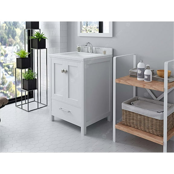 Caroline Avenue 24" Single Bath Vanity in White with White Quartz Top and Square Sink