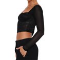 thumbnail image 3 of KelaJuan Women’s Corset Crop Tops, Long Sleeve Lace Patchwork Hanky Hem Slim Fit Bustier T-Shirts, 3 of 5