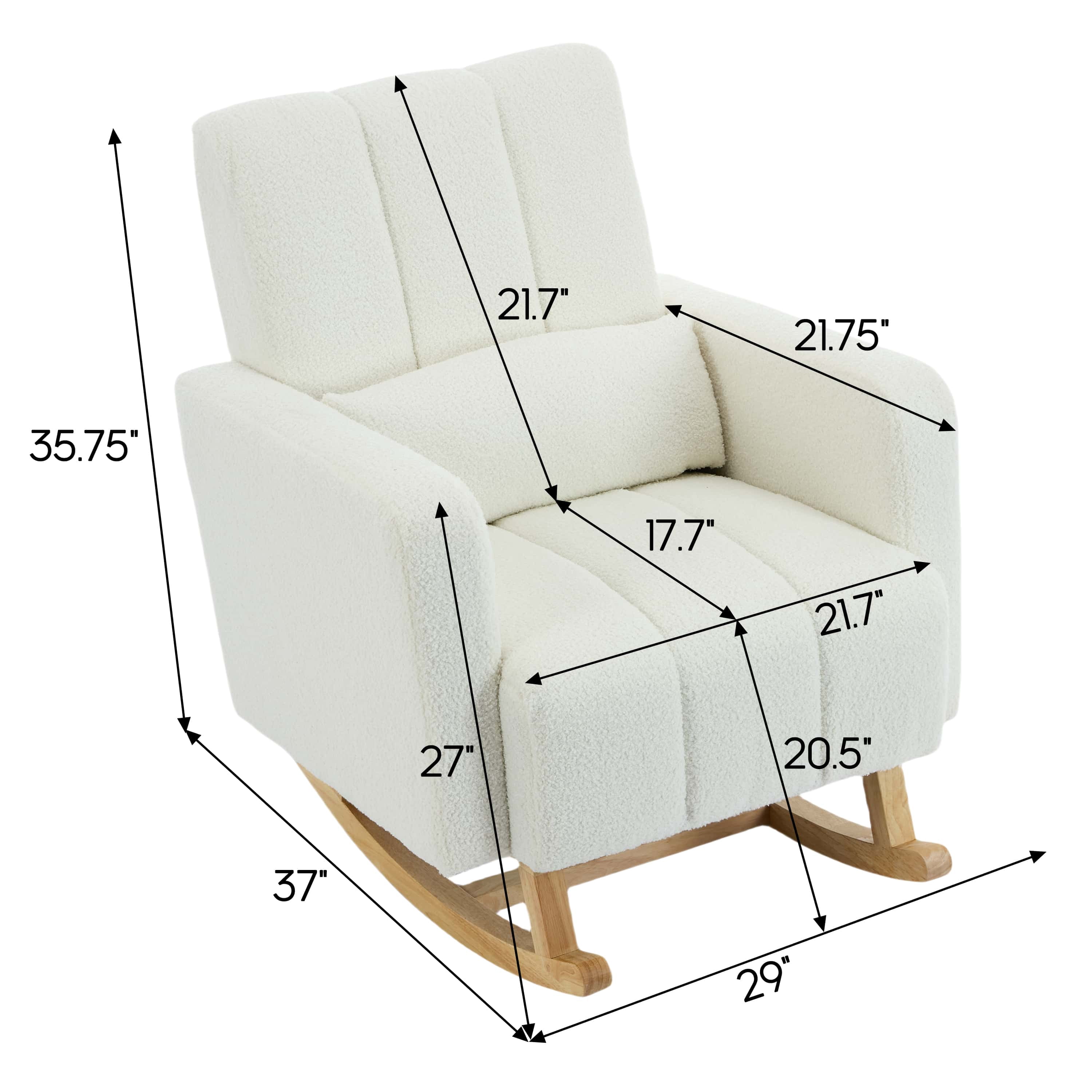 Miniyam Accent Rocking Chair with Pillow, Teddy Velvet,Cream White