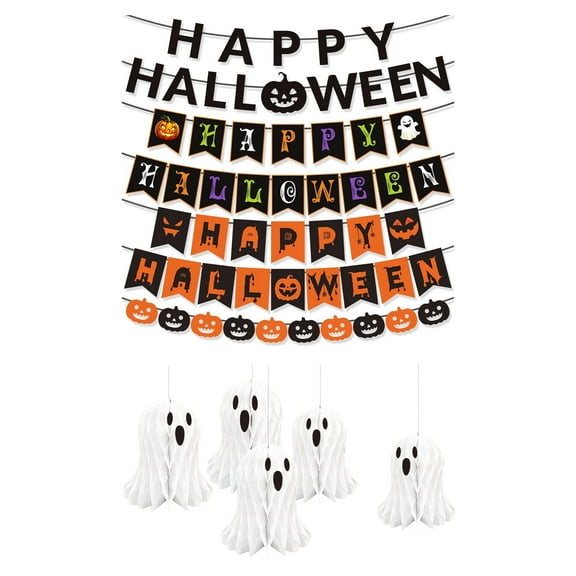 Bohorizon Halloween Banners and Hanging Ghost Honeycomb, Halloween Party Supplies Decorations Set