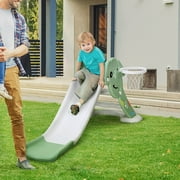 Qaba kids Slide for Indoor and Outdoor, Toddler Freestanding Slide Climber Toy for 18-48 Months Basketball Hoop, Ball and Inflator, Green