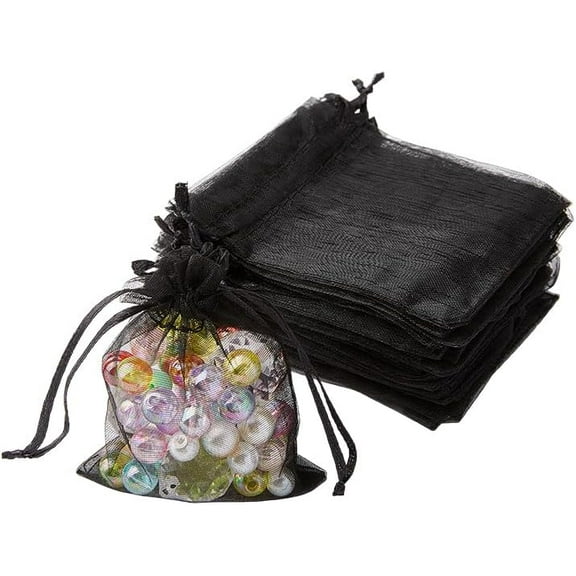 50Pcs Organza Drawstring Bags 9x7cm Black Rectangle Mesh Bags for Party Christmas Jewelry Gift Wedding Favor Fruit Protection Black