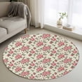 thumbnail image 2 of Round Area Rug 4ft Pink Rose Floor Carpets Indoor Floor Area Mat Stain-Proof Mat Circle Rugs for Living Room Dining Room Kitchen Bedroom, Flower Leaves Plant Beige Sofa Throw Carpet, 2 of 9