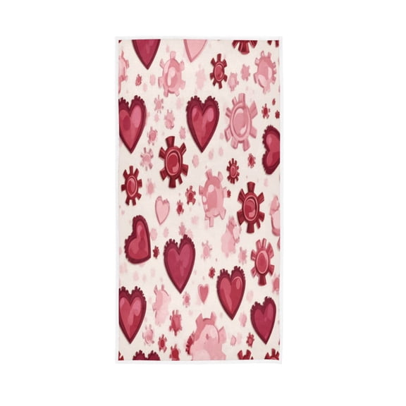 Single-Sided Print Hand Towel Breathable & Soft Towels Wash Cloth for Workout Running Gear-shaped Hearts Pattern 30x15 Inch