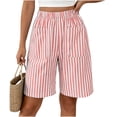 thumbnail image 2 of Zynoxe Shorts for Women with Pockets Trendy Versatile Striped Womens Mid-Length Shorts Lightweight Breathable Loose Fit Straight Leg Shorts Comfy Elastic Waistband Summer Vacation Outfits M, 2 of 7
