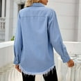 thumbnail image 4 of Lovskoo Denim Shirt Women Summer Tops Button Down Collared Long Sleeve Solid Color Casual Denim Shirt with Pockets Denim Jacket Lapel Top Shirt Blue, 4 of 8