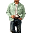 thumbnail image 5 of YUGYXL Men's Lapel Button down Casual Jackets Loose Fashion Fall Jackets | Breathable Stretch Slim Fit Trucker Mint Green Jackets, 5 of 5