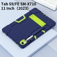 thumbnail image 5 of ELEHOLD Rugged Hybrid Case for Samsung Galaxy Tab S9 /S8 /S7 11 Inch, Tri-Layers Hard PC Soft Silicone Hidden Kickstand Anti-Scratch Shockproof Heavy Duty Case for Kids Men Women,Navyblue+Yellow, 5 of 9