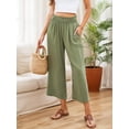 thumbnail image 4 of Weardear Womens Summer Casual Loose Pants Cotton Cropped Wide Leg Pants Straight Elastic High Waist Trousers with Pockets, 4 of 5