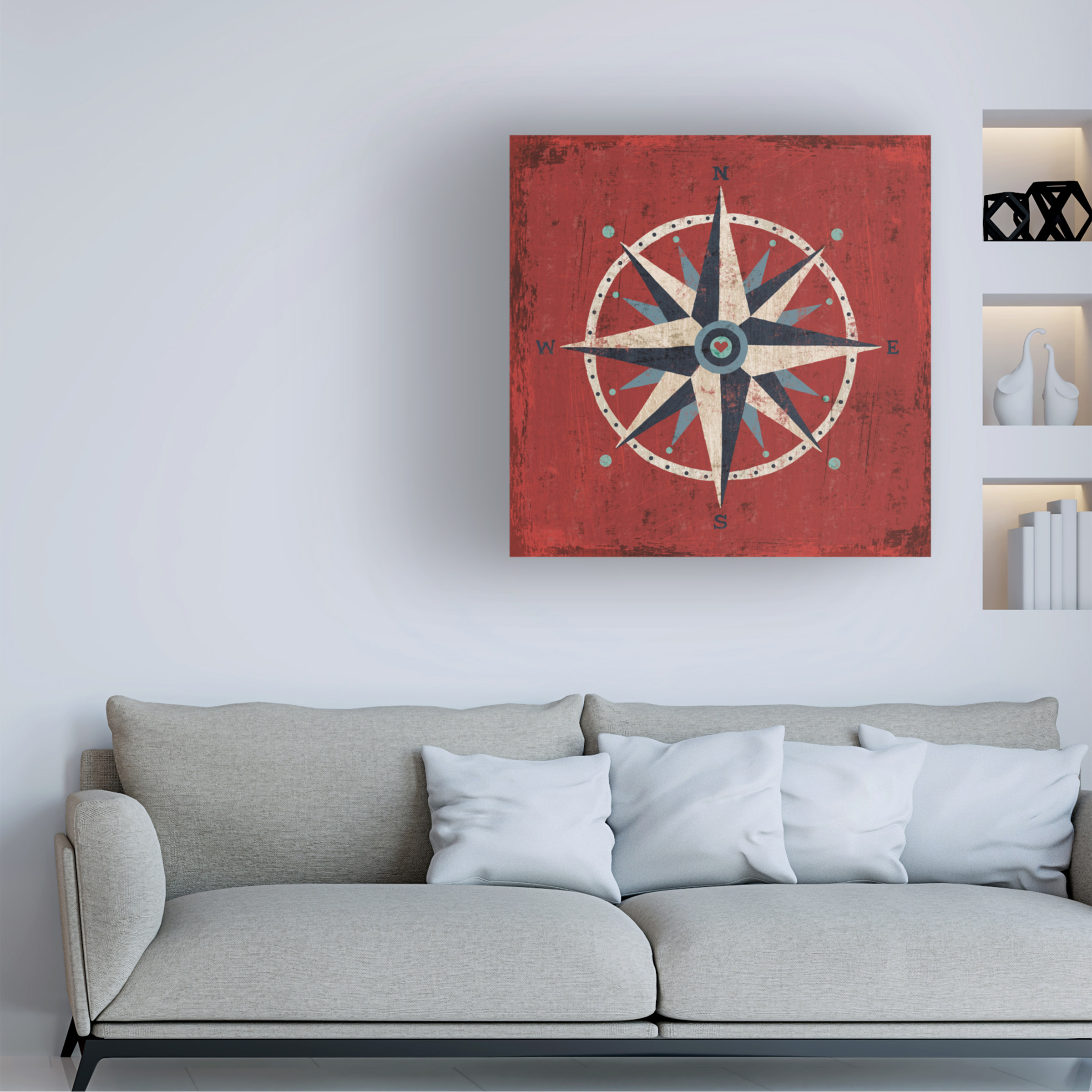 Trademark Fine Art Transportation Canvas Art ' Nautical Love Compass ' by Michael Mullan