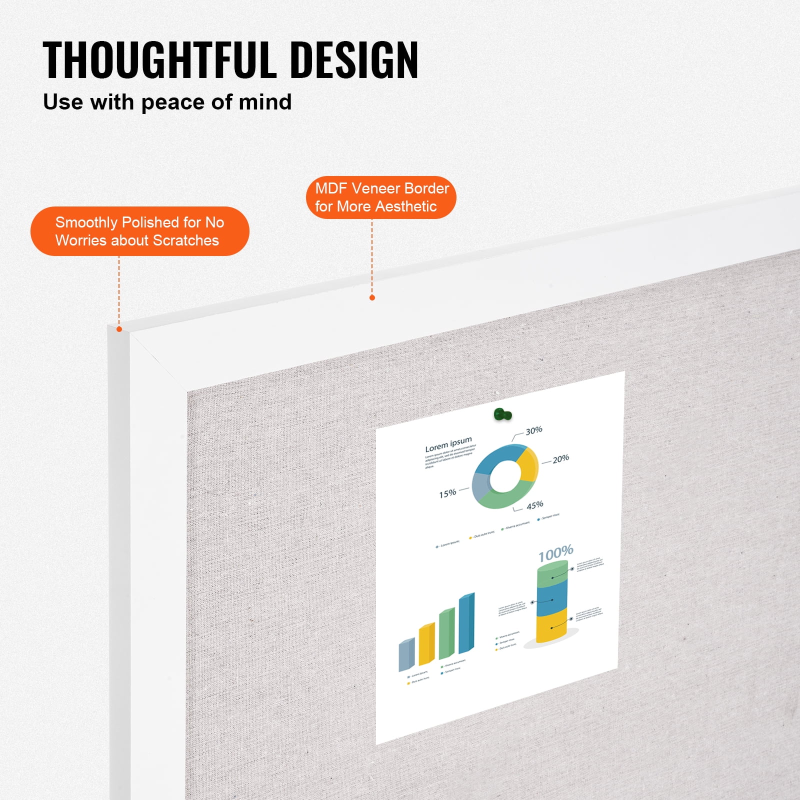 SKYSHALO 36"x24" Linen-Covered White Corkboard – Wall-Mountable Display Board for Home, School, Office – Sleek & Practical Message Board
