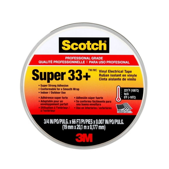 Ruban isolant en vinyle 6132-BA-10 Super 33+(MC) Scotch®, qualité professionnelle, noir, 0,75 po x 66 pi, 1 rouleau/paquet Ruban 6132-BA-10 Scotch®
