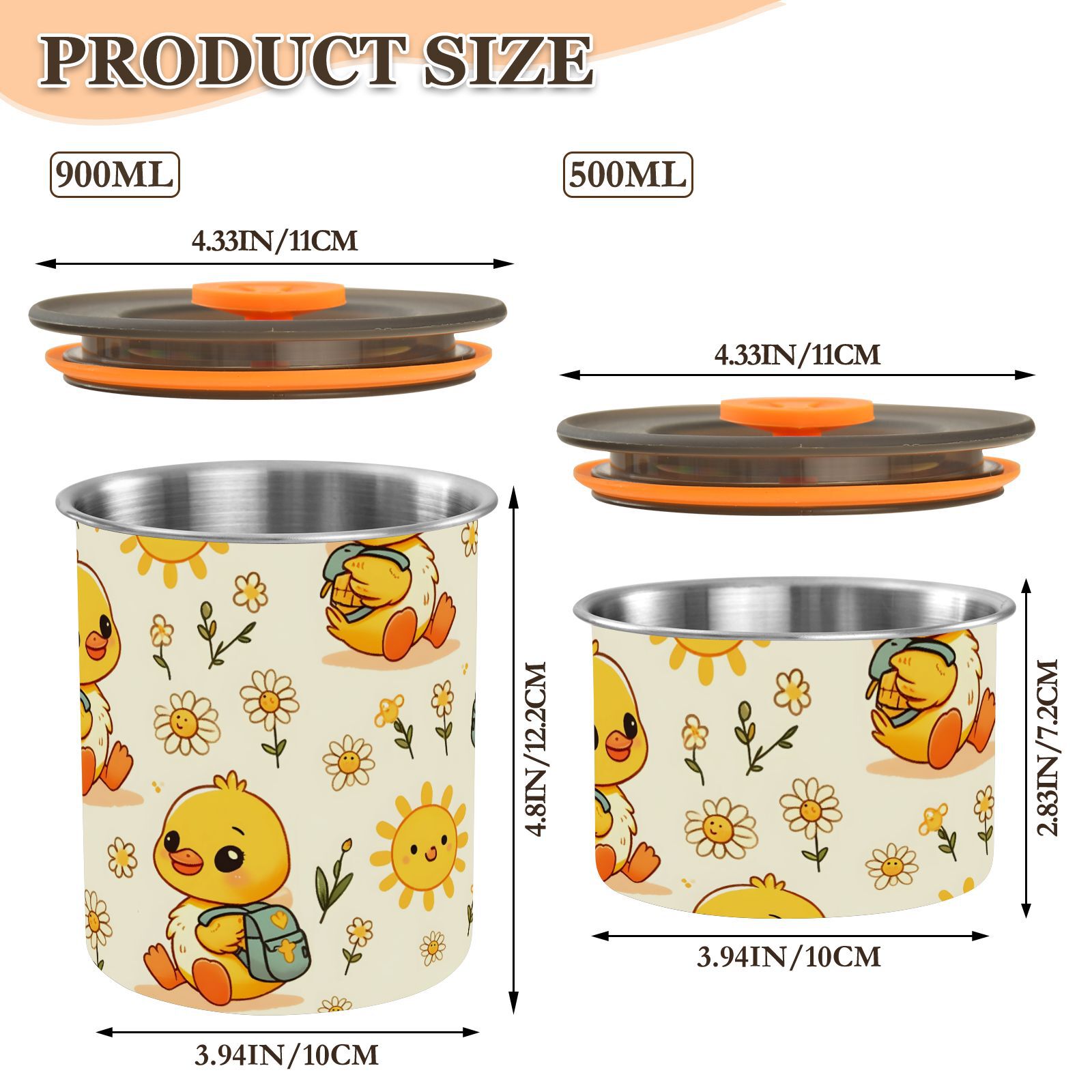 Cute Duck Daisy Flower Airtight Coffee Bean Canister 30oz Food Storage Containers with Lids For Gournd, Tea, Sugar, Flour, Rice, Cereal, Candy Cookie Jar