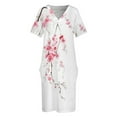 thumbnail image 4 of Pintura Zen sumi-e de una rama de flor de cerezo con flores rosa claro sobre estampado artístico blanco vestido de bolsillo suelto ropa femenina, 4 of 7