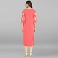 thumbnail image 6 of Janasya Indian Keyhole Neck 3/4 Sleeve Foil Print Peach Poly Crepe Kurta For Women, 6 of 8