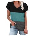 thumbnail image 1 of Pompotops Women's Summer New Style Multi-color Stitching Short-sleeved Top, 1 of 5