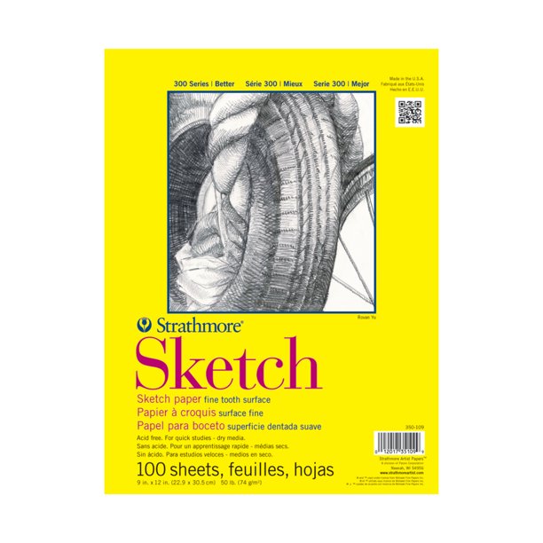 Strathmore Sketch Paper Pad, 300 Series, TapeBound, 9in x 12in, 100 Sheets